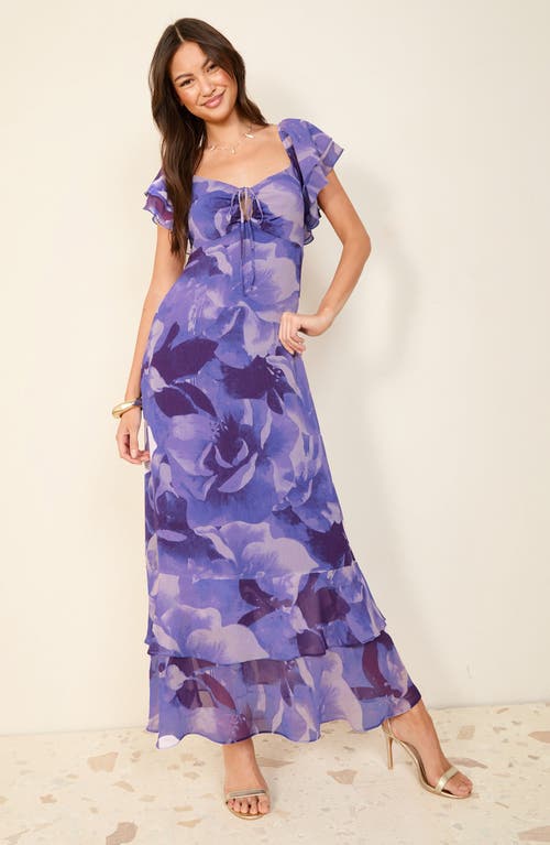 Friends Like These Floral Flutter Sleeve Maxi Sundress In Purple