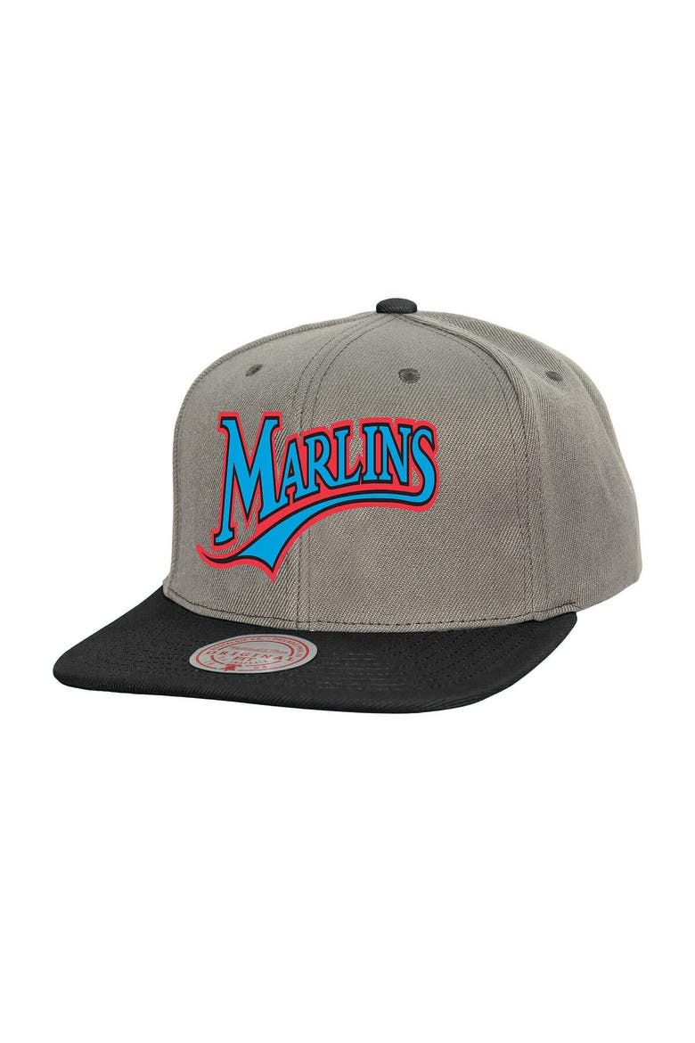 Men's Mitchell & Ness Gray Florida Marlins Cooperstown Collection Basic Flip Snapback Hat, Main, color, Gray