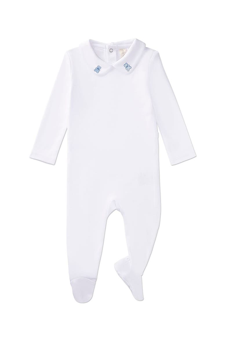 Peter Pan Collar Footie with Teddy Bear Embroidery, Main, color, Winter White
