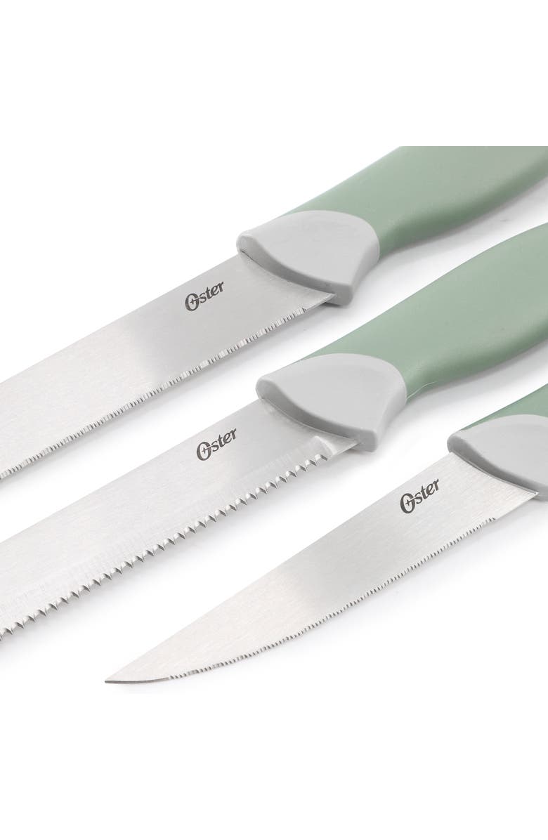 OSTER Linbergh 14 Piece Stainless Steel Cutlery and Cutting Board Set with Soft-Grip Handles, Alternate, color, Green