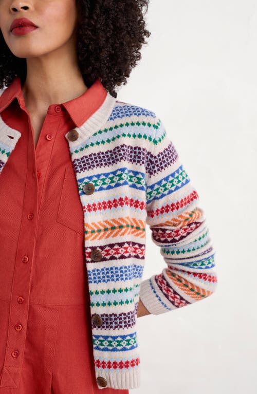 Seasalt Cornwall Percella Cove Fair Isle Merino Wool Blend Cardigan In Knit Abstraction Multi