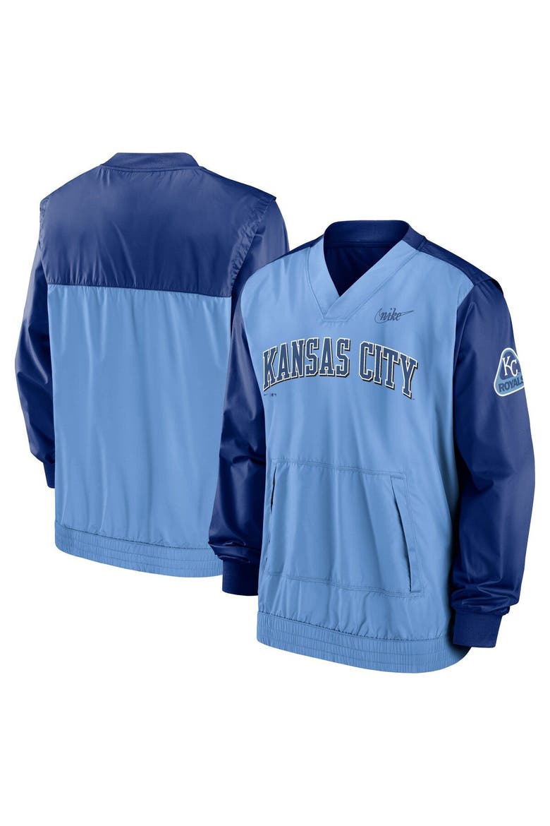 Men's Nike Light Blue/Royal Kansas City Royals Cooperstown Collection V-Neck Pullover Windbreaker, Main, color, Light Blue