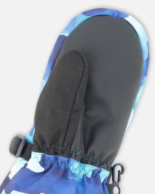Deux Par Deux Boys Winter Mittens Teknik Camo In Blue