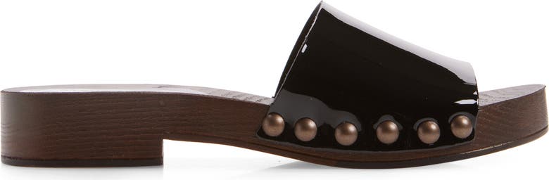 Steve Madden Sandalo Ciabatta Cento Donna, Vernice Bianca, Tacco 3,2 Cm, Con Borchie, Elegante E Comodo, Taglia 38 EU