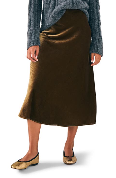 Stretch Velvet Midi Skirt