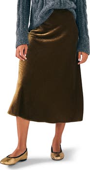 Faherty Stretch Velvet Midi Skirt
