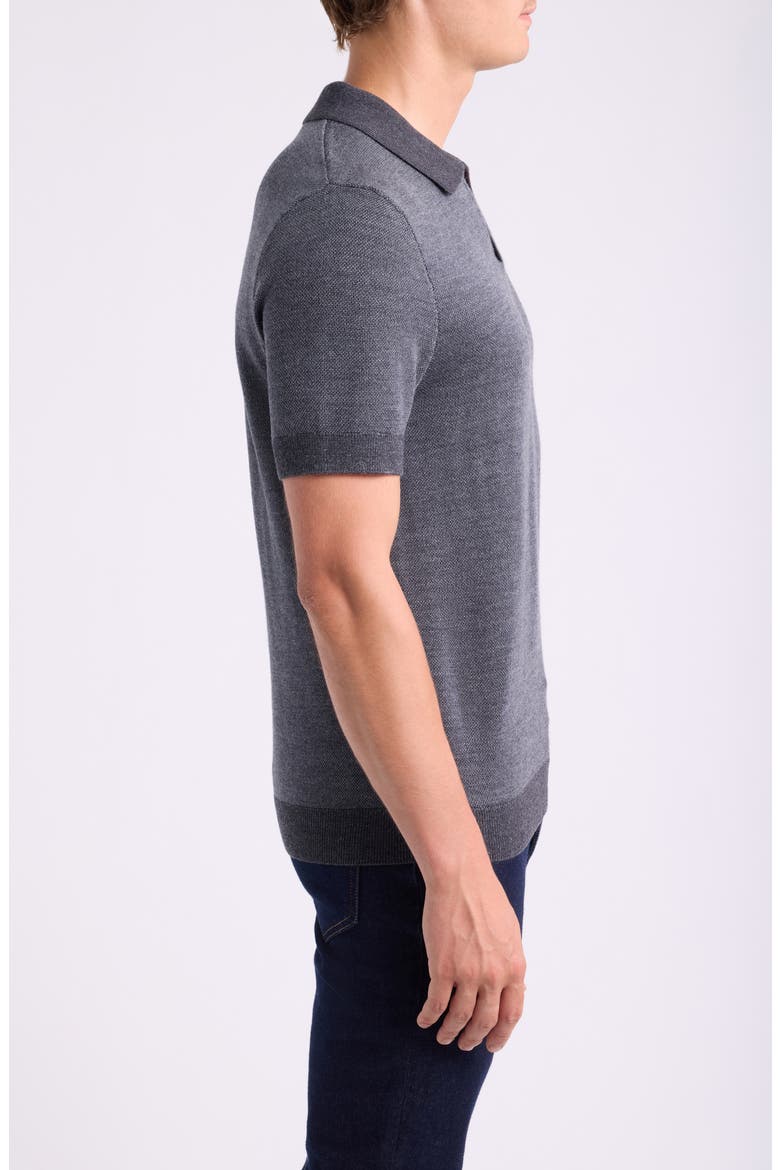 Short Sleeve Washable Merino Wool Polo Sweater, Alternate, color, CHARCOAL - GREY TURBULENCE