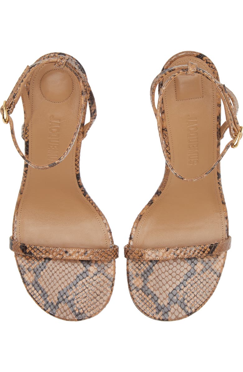 Jacquemus Les Sandales Bisou Mismatched Snakeskin Embossed Ankle Strap Sandal, Alternate, color,