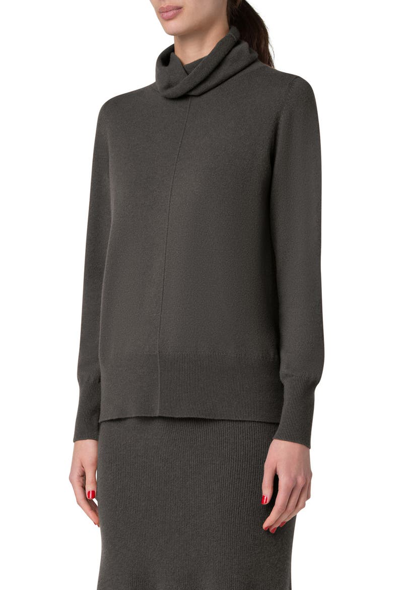 Cowl Turtleneck Cashmere Sweater, Alternate, color, 059 KALE GREEN
