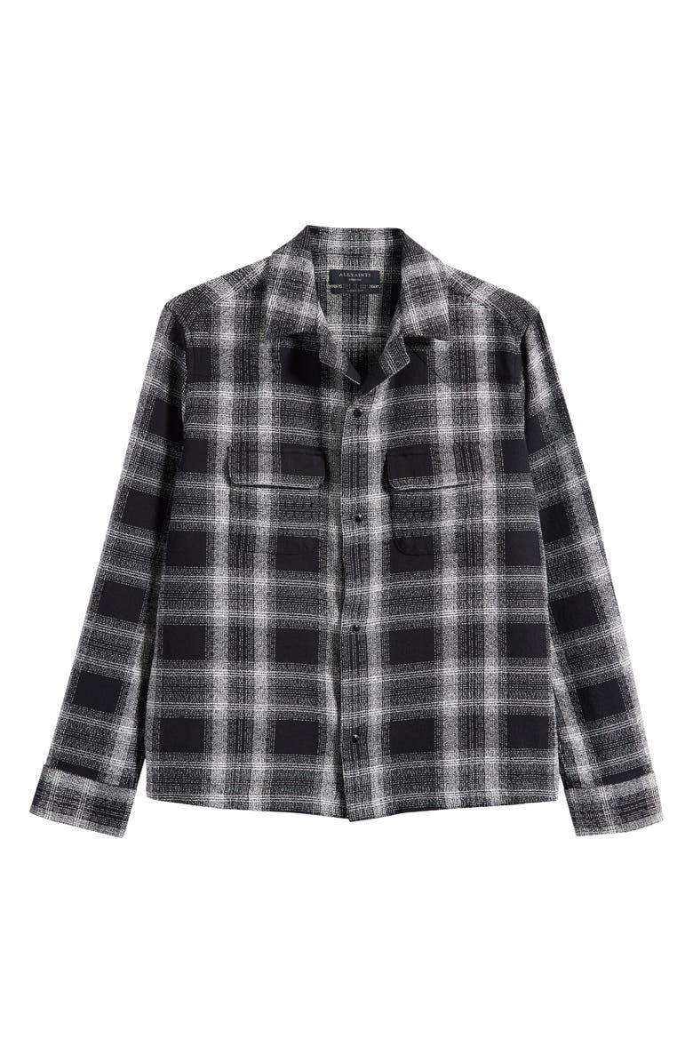 AllSaints Teshio Plaid Button-Up Shirt, Alternate, color, Black