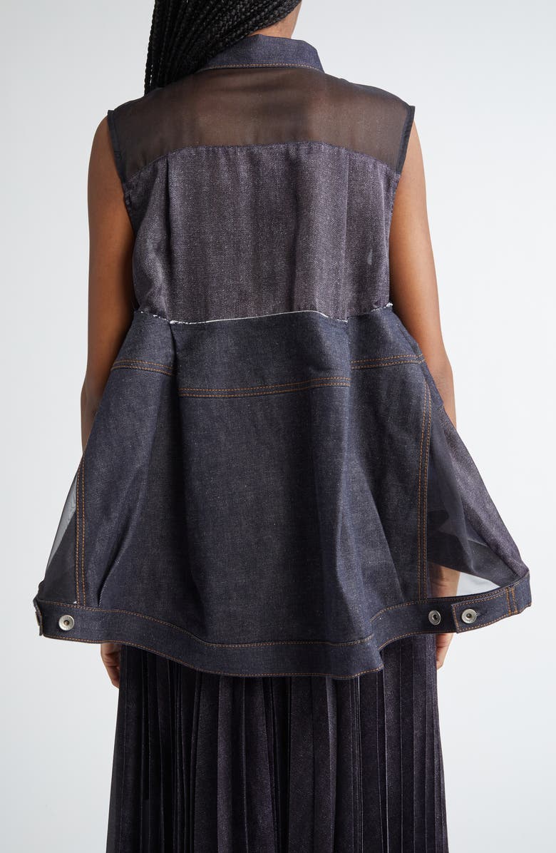 Sacai Sheer Panel Mixed Media Denim Shirt, Alternate, color,