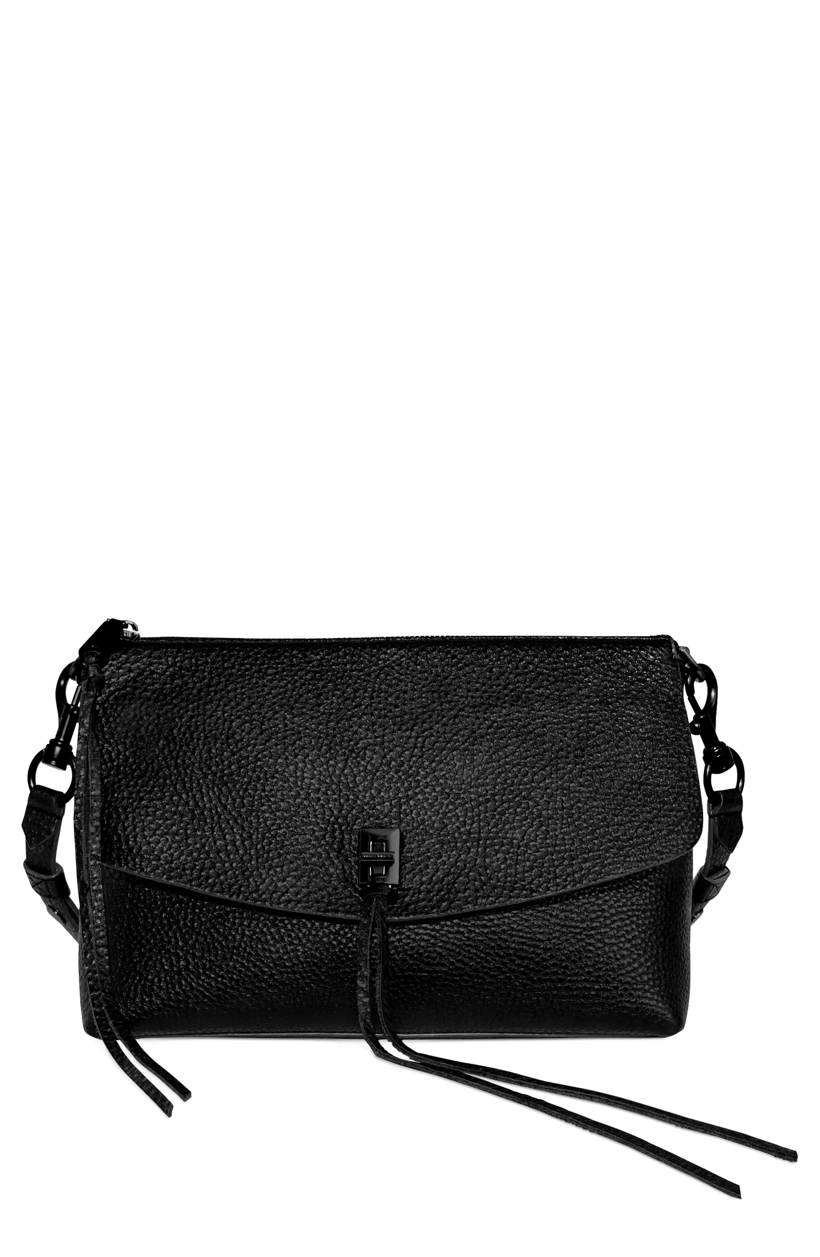 Rebecca Minkoff Darren Top Zip Leather Shoulder Bag, Main, color, Black