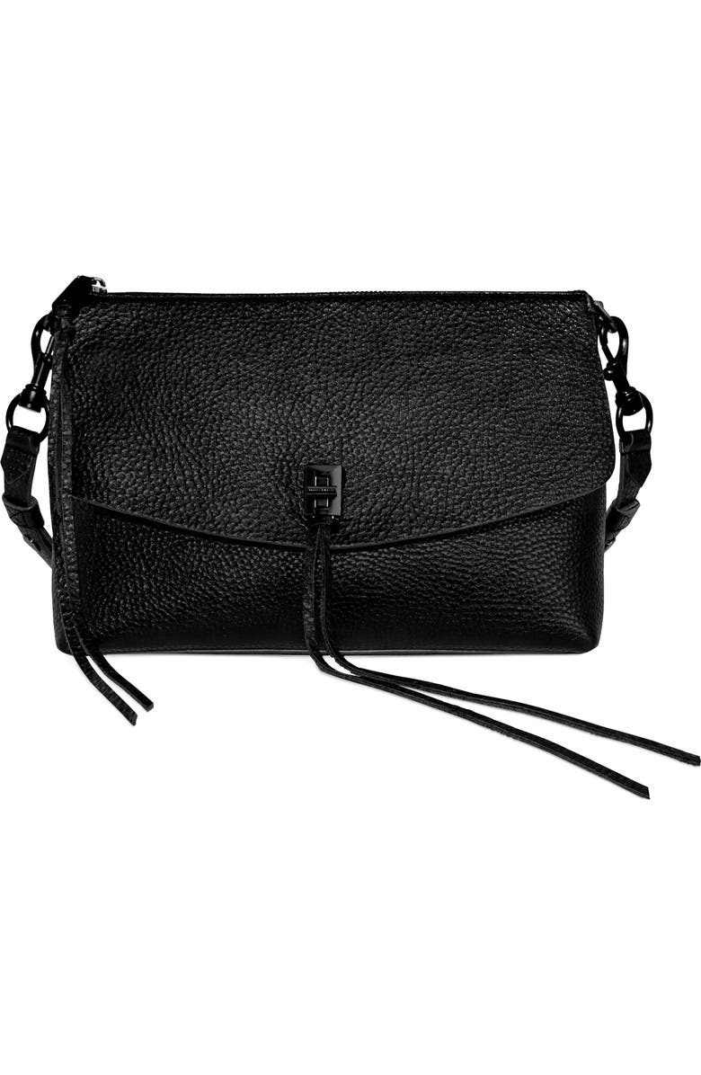 Rebecca Minkoff Darren Top Zip Leather Shoulder Bag, Main, color, Black