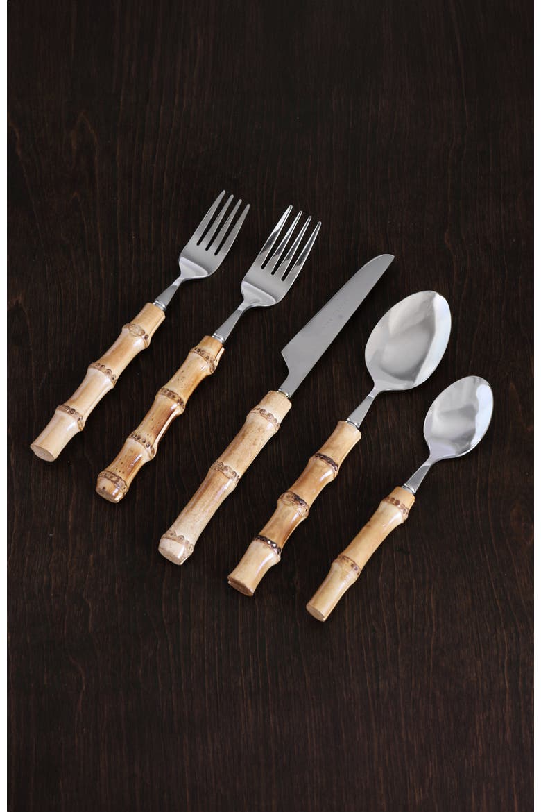 VIDA Cane Stainless Flatware II Set of 5, Main, color, Silver and Natural