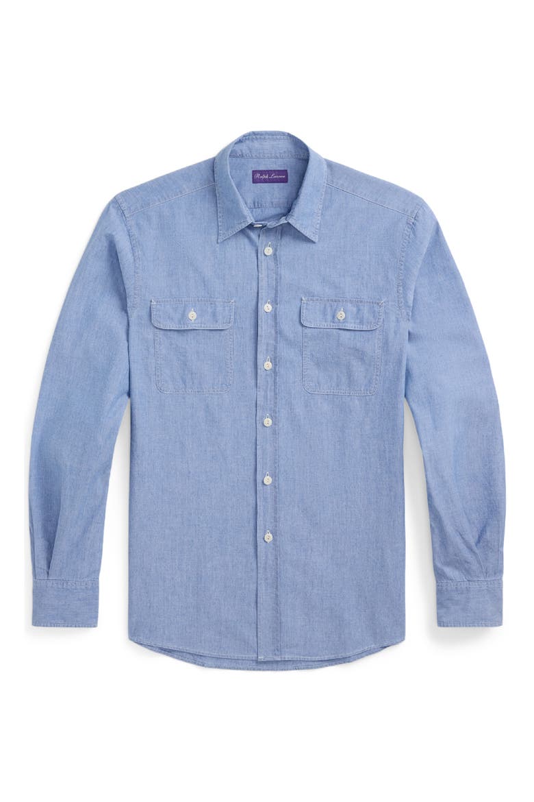 Washed Cotton Chambray Button-Up Shirt, Alternate, color, MEDIUM BERMUDA WASH