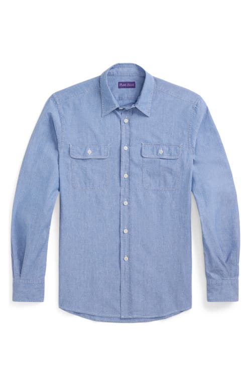Ralph Lauren Purple Label Washed Cotton Chambray Button-up Shirt In Medium Bermuda Wash
