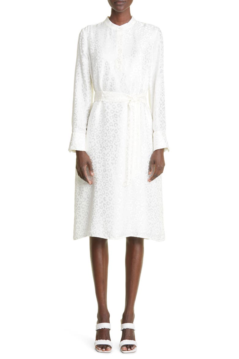 Leopard Jacquard Long Sleeve Shirtdress, Main, color, WHITE