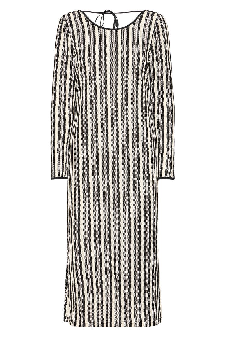 Ihoska Stripe Open Stitch Long Sleeve Maxi Dress, Main, color, BIRCH/ BLACK STRIPE