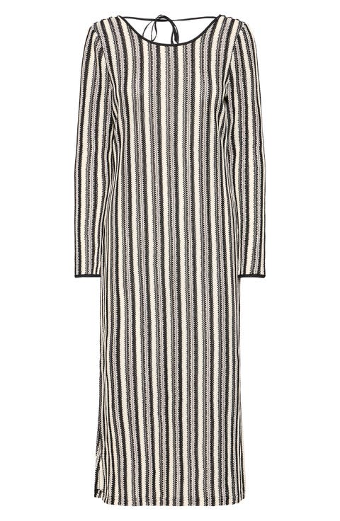 Ihoska Stripe Open Stitch Long Sleeve Maxi Dress