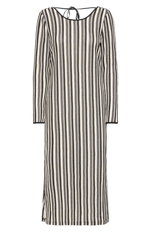 ICHI Ihoska Stripe Open Stitch Long Sleeve Maxi Dress in Birch/black Stripe at Nordstrom, Size Large