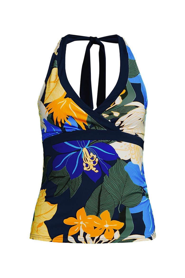 Plus Size V-Neck Halter Tankini Top, Alternate, color, Navy Multi Floral Blooms