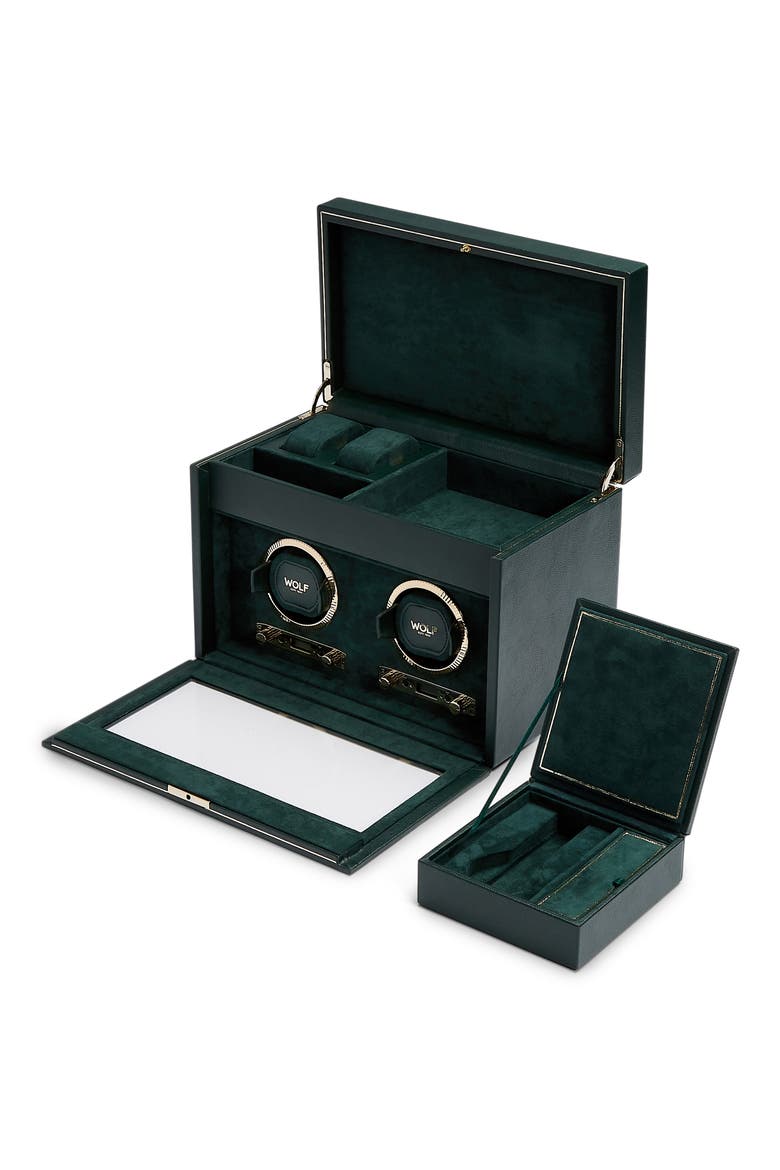 British Racing Double Watch Winder with Storage, Alternate, color, GREEN