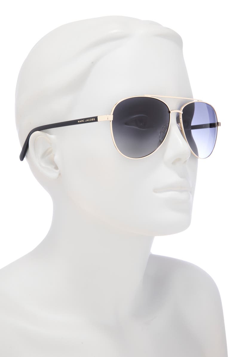 Marc Jacobs 60mm Aviator Sunglasses, Alternate, color, Gold Black