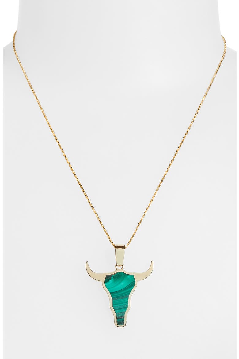 Mini Steer Inlay Pendant Necklace, Alternate, color, MALACHITE