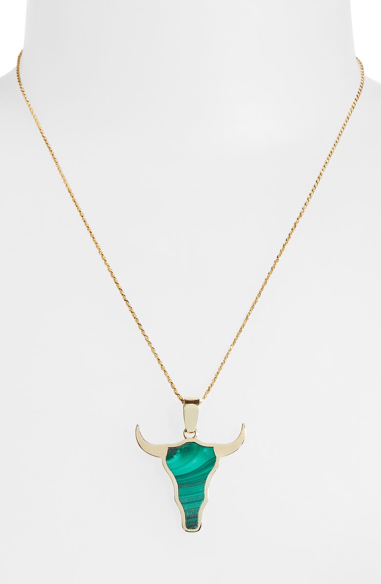 Established Mini Steer Inlay Pendant Necklace, Alternate, color, Malachite