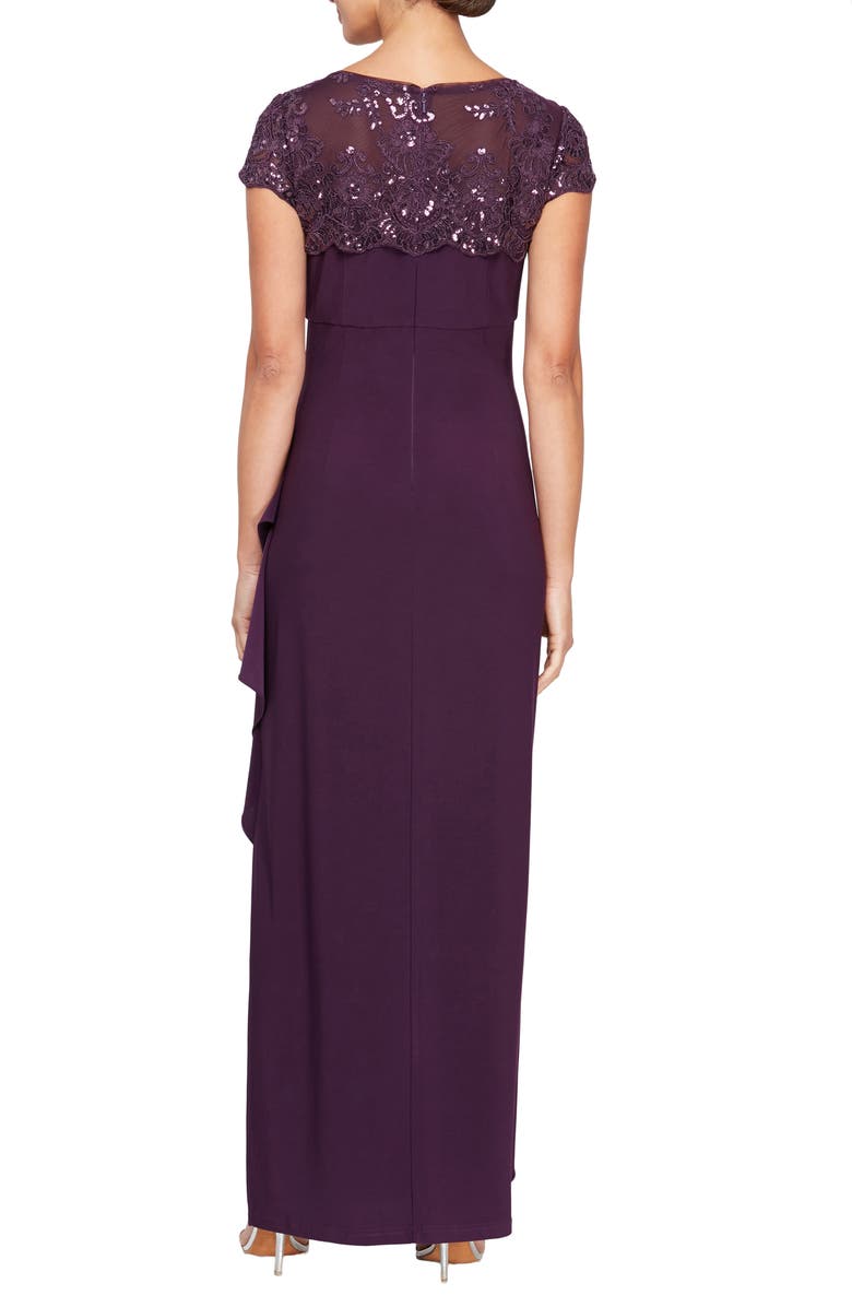 Alex Evenings Sequin Lace Cascade Ruffle Cap Sleeve Gown, Alternate, color, 