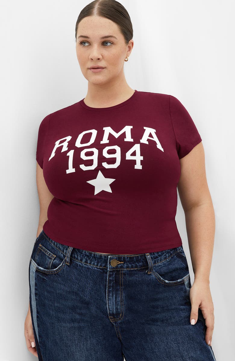 City Chic Micro Graphic T-Shirt, Alternate, color, Dark Cherry