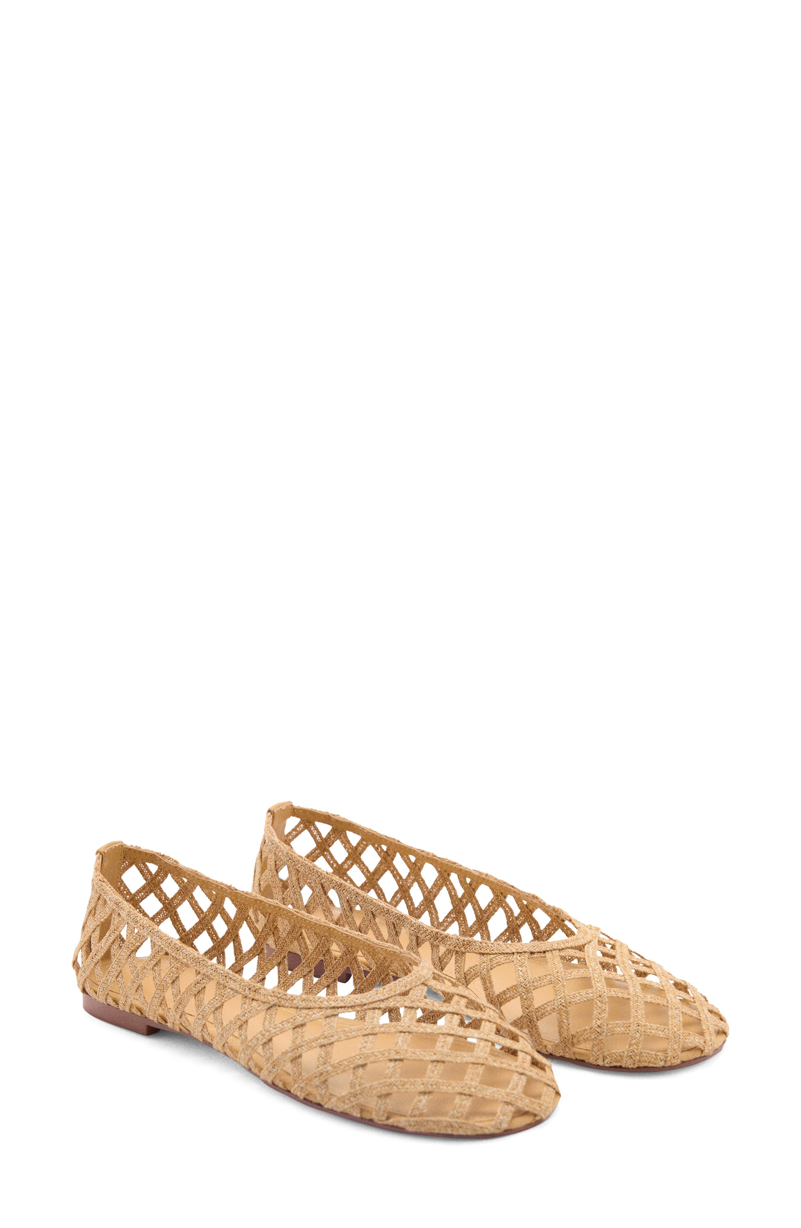 MANGO Open Weave Ballet Flat, Main, color, Medium Brown