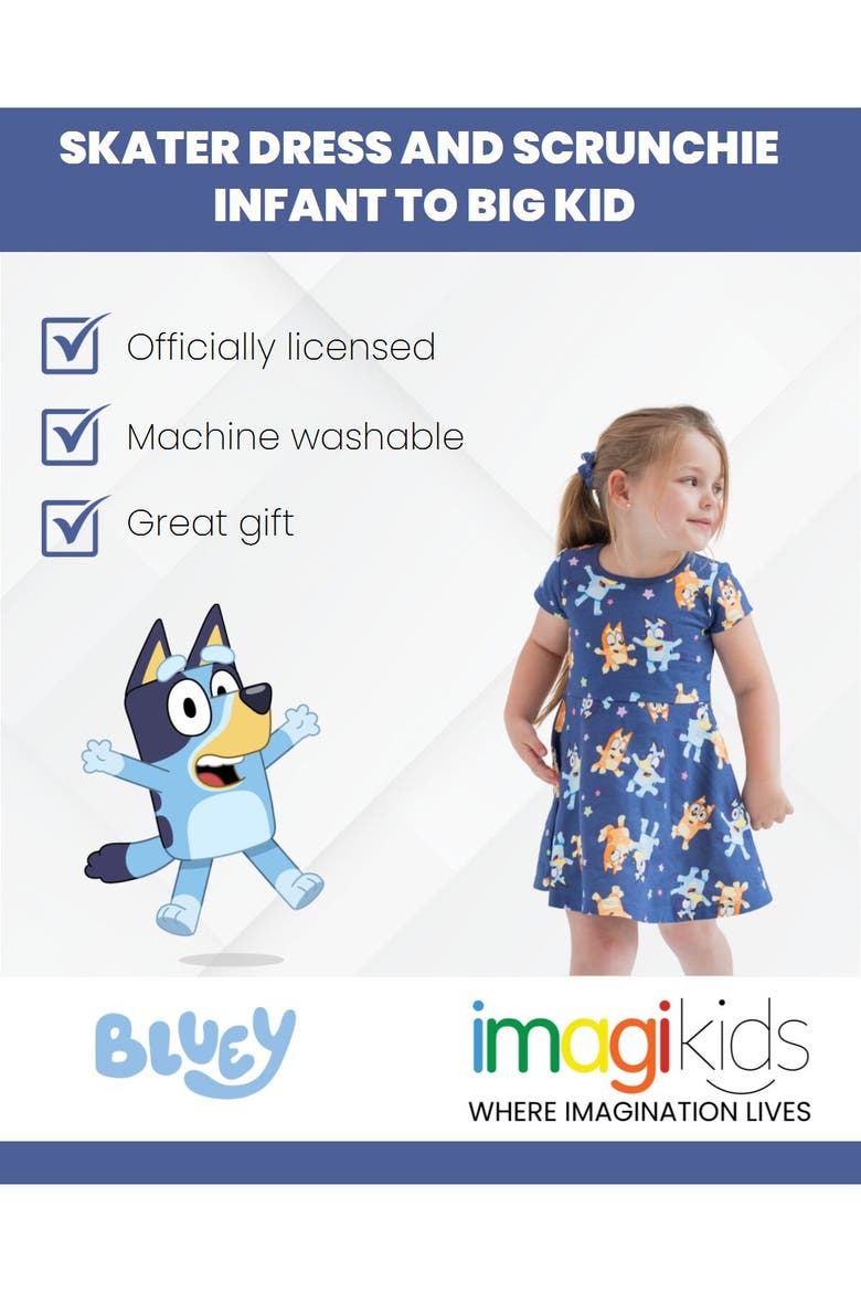 2-Piece Skater Dress and Scrunchie Set, Alternate, color, Navy Bluey Bingo