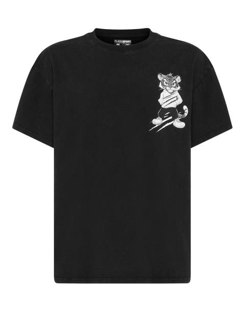 Washed Fleece Round Neck T-Shirt Tiger Scratch Men