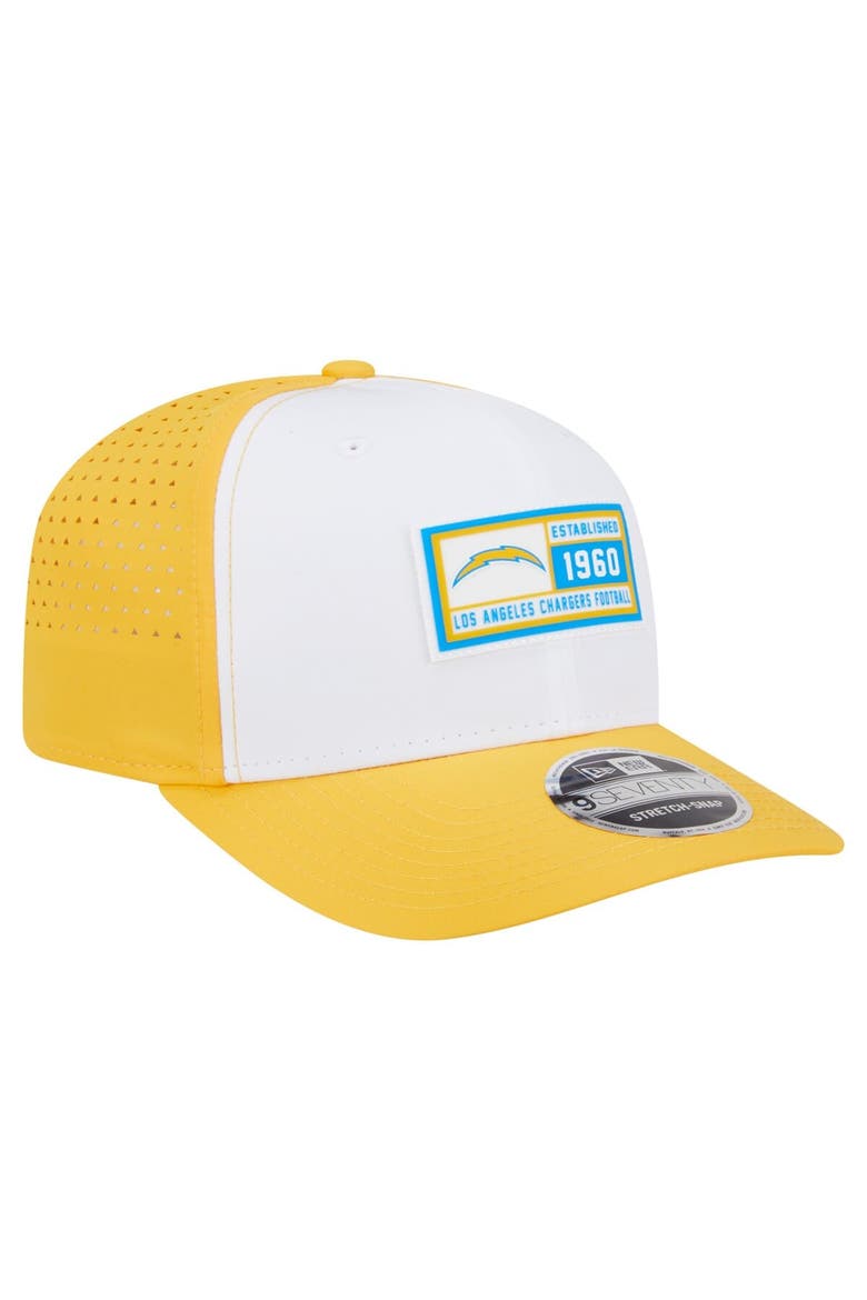 Men's New Era  White/Gold Los Angeles Chargers Established Patch 9SEVENTY Adjustable Hat, Alternate, color, White