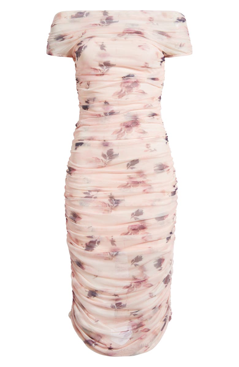 Lulus Claudia Floral Ruched Midi Dress, Alternate, color, Pink Floral