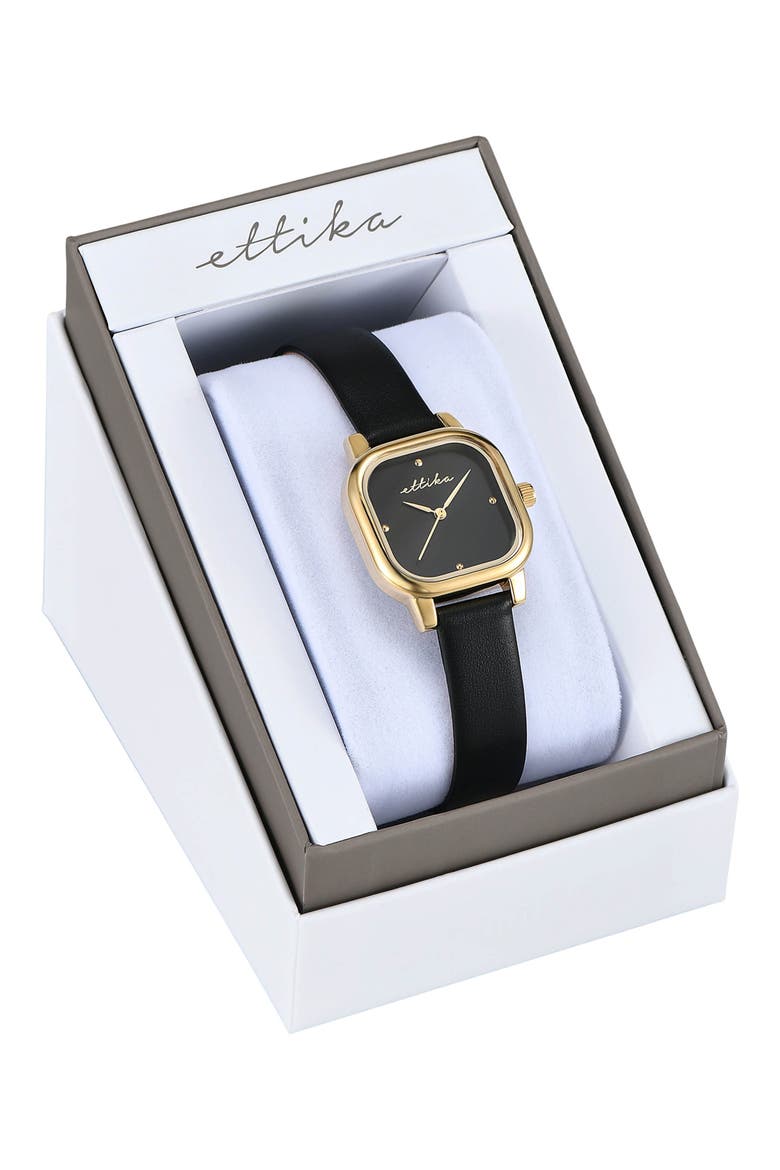 Classic Square Leather Strap Watch, Alternate, color, BLACK