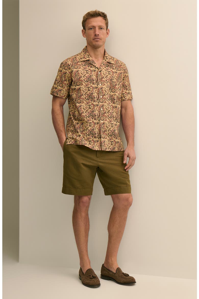 Flat Front Linen & Cotton Shorts, Alternate, color, DARK OLIVE