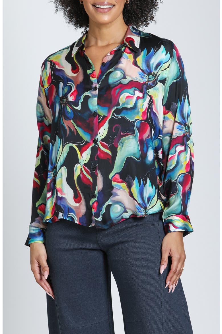 Print Roll Tab Sleeve Button-Up Shirt, Main, color, MIDNIGHT AURORA MULTI