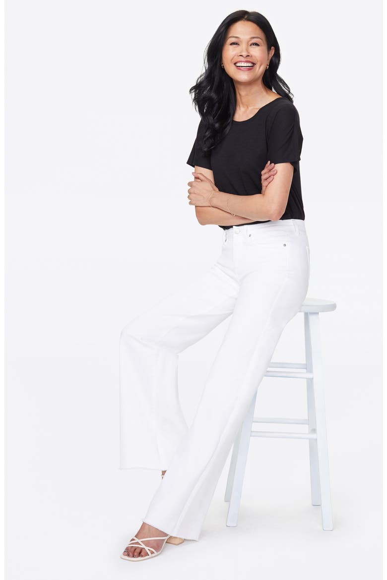 Teresa High Waist Fray Hem Wide Leg Trouser Jeans, Alternate, color, OPTIC WHITE