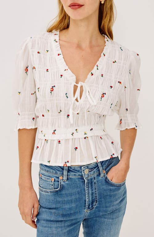 Rails Fontaine Floral Smocked Cotton Top in White Wildflowers at Nordstrom, Size Medium