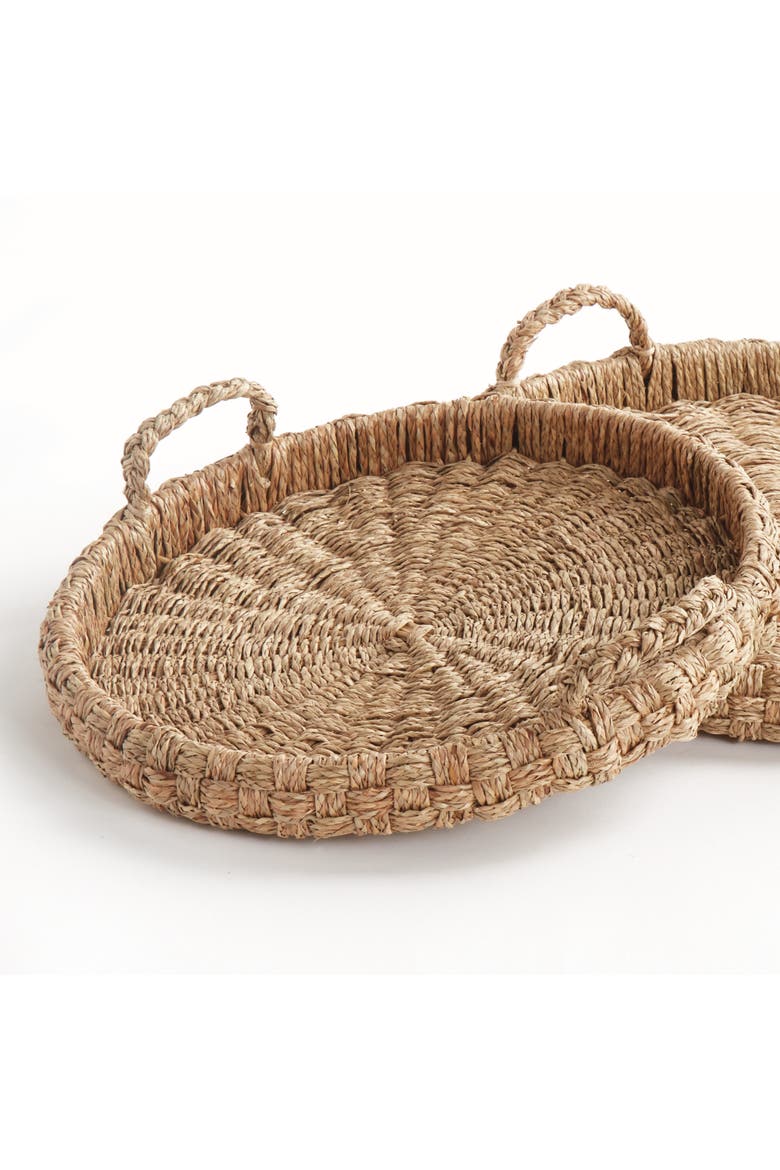 Sawyer Round Trays With Handles, Natural Mendong Rattan, 2pc, Alternate, color, Brown