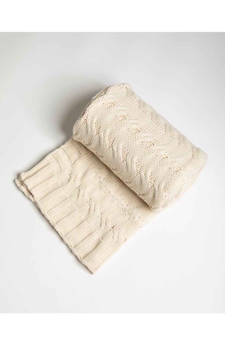 Pink Lemonade Chunky Cable Organic Cotton Throw Blanket, Main, color, Natural