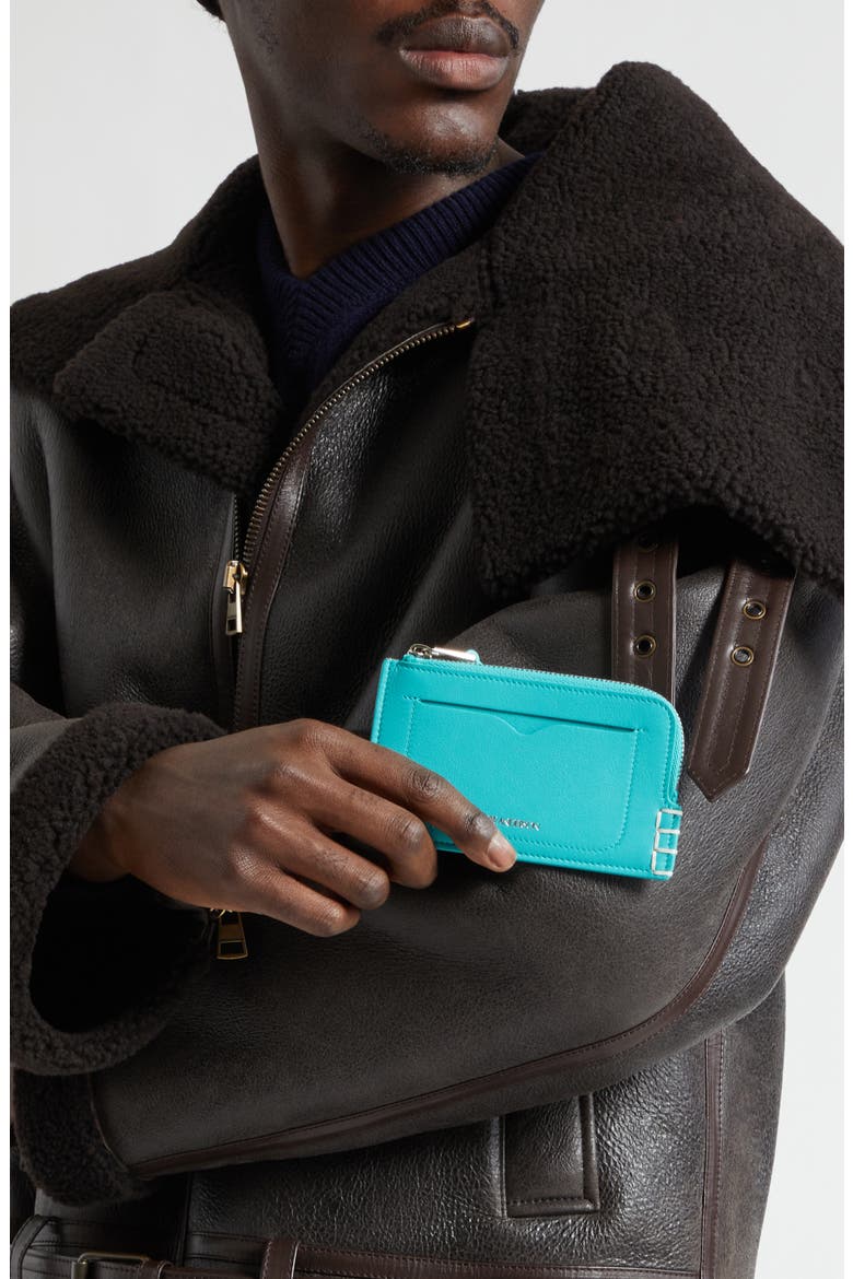 Loafer Leather Zip Wallet, Alternate, color, TURQUOISE