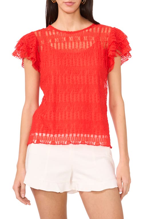 Vince Camuto Ruffle Sleeve Textured Mesh Top In Cayenne