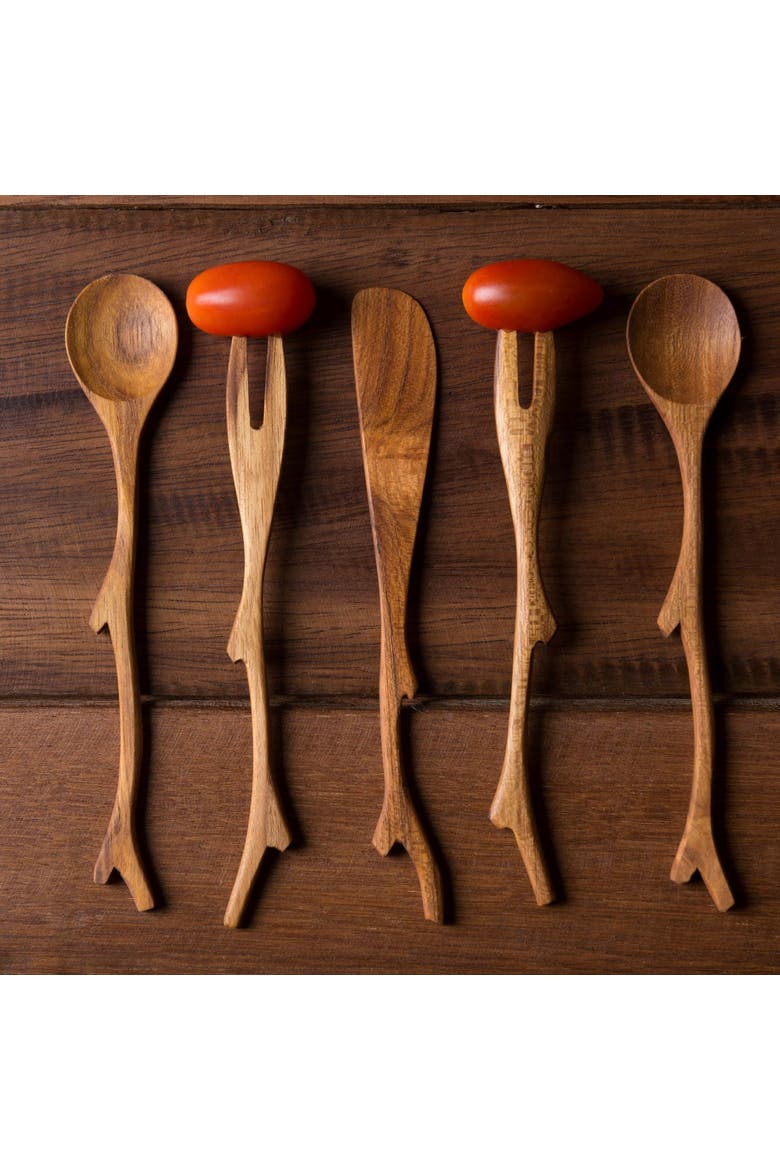 Teak Twig Spoons - Set of 4, Alternate, color, Natural