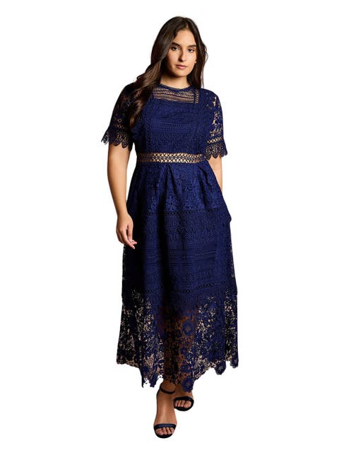 Plus Embroidered Lace Midi Dress