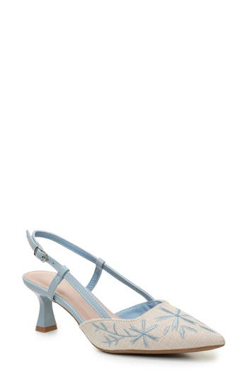 Nicole Miller Embroidered Slingback Pump In Beige Sky