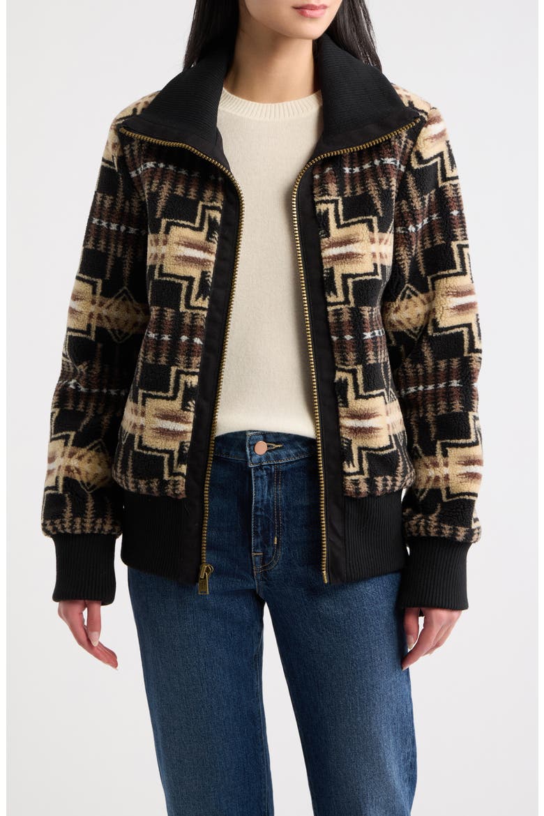 Foxglove Fleece Bomber Jacket, Main, color, BLACK/ TAN HARDING