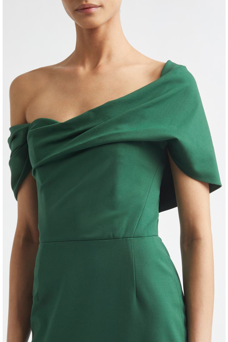 Asymmetric Draped Stretch Wool Column Dress, Alternate, color, RACING GREEN